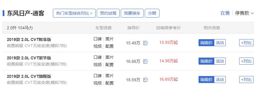 日产逍客最新报价 19款逍客最高优惠近2W起售价13.59W起