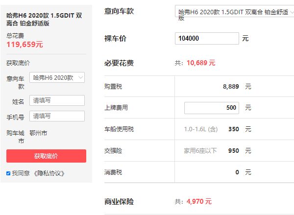 哈弗h6最低多少钱 哈弗h6只需要11万9就能开走