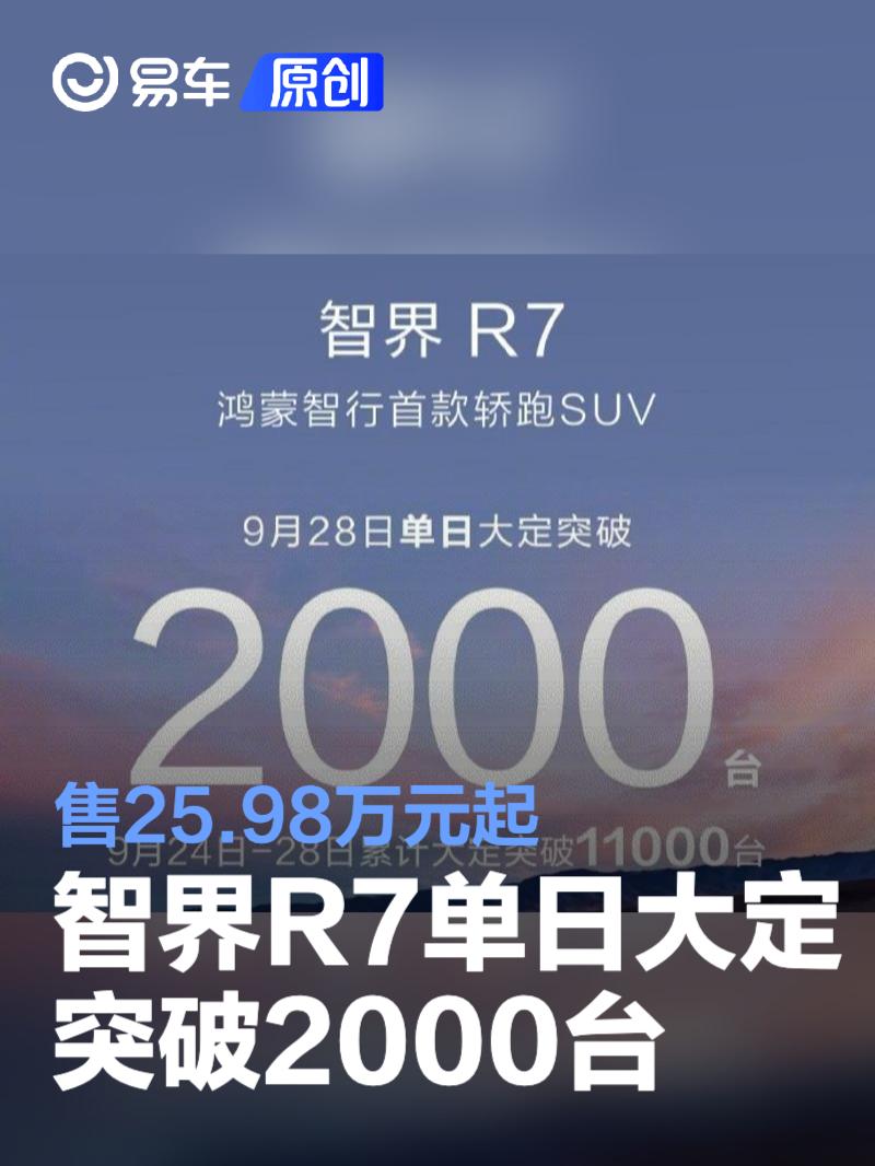 智界R7单日大定突破2000台 售25.98万元起