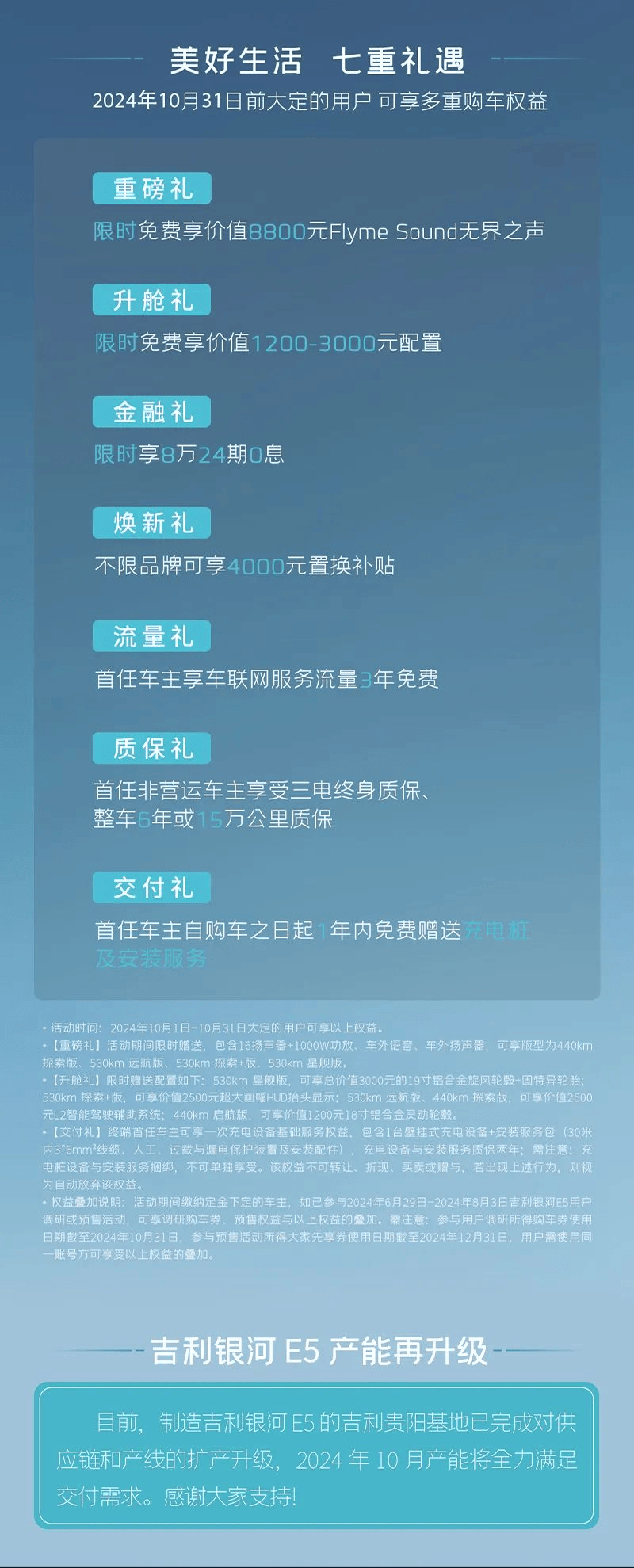 吉利银河E5公布10月购车政策 限时先享指导价10.98万元起